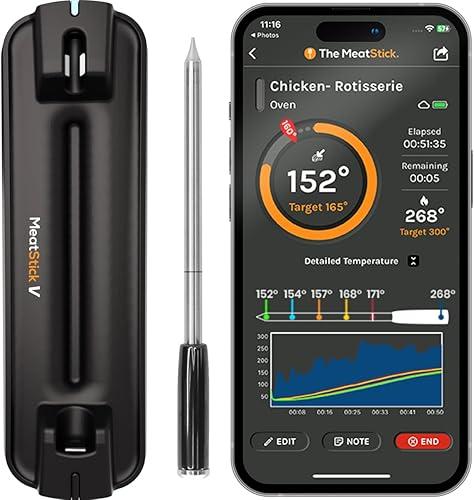 MeatStick V Prime Wireless Meat Thermometer, 1200°F Heat Resistance, Unlimited Range WiFi & Bluetooth, Smart Digital Probe for Grilling, Smoking, Sous Vide, BBQ, Air Fryer, Oven, Smoker