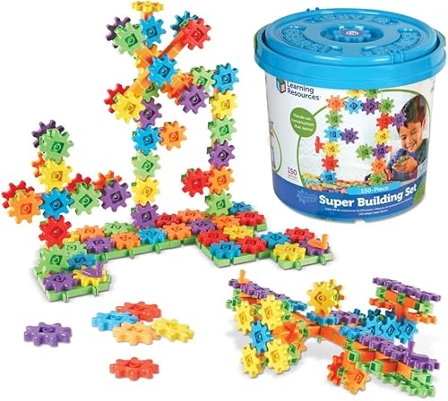 Learning Resources Gears! Gears! Gears! Super Building Toy Set, STEM Toys, Construction Toys, Gears for Kids, 150 Pieces, Ages 3+, Blue