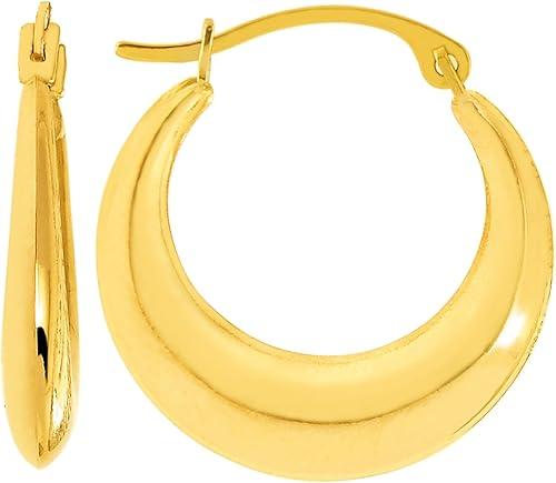 14K Yellow Gold Half Moon Hoop Earrings, Diameter 15mm