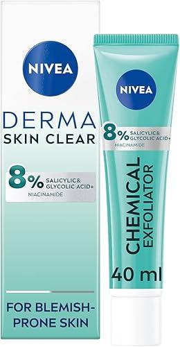 NIVEA Derma Skin Clear Night Exfoliator Leave-On Facial Care with Glycolic Acid, Salicylic Acid and Niacinamide, Lightweight Evening Skincare Formula, Dermatologically Tested Face Treatment, 40 ml