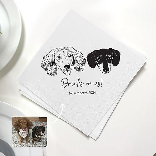 Custom Wedding Napkins - Personlized Photo Napkins for Dog Wedding - Pet Cocktail Napkins for Engagement Party Bridal Showers (Pet Portrait)