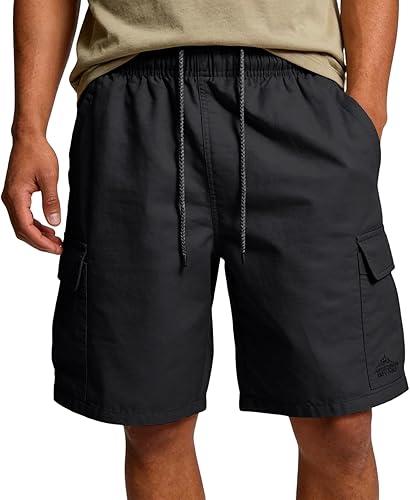 Men's Classic Cargo Shorts Summer Elastic Waist Outdoor Shorts with Braided Drawstring & Embroidered Logo
