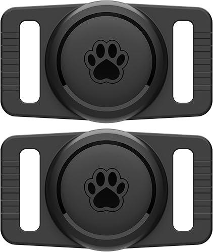 GOCII for Airtag Dog Collar Holder 2 Pack,Waterproof Dog Collar Holder for Apple AirTag(Gen 1 & 2),Silicone Air Tags Case for Dog Collars(Black)