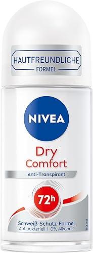 NIVEA Women Dry Comfort Roll-On Antiperspirant Deodorant 50 ml (1.69 fl oz), Alcohol-Free Formula, Gentle Fragrance, Daily Underarm Care, Compact Travel Size, Dermatologically Tested