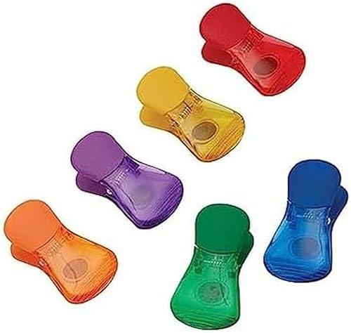 Farberware Classic Wide Bag Clips Set of 6, Magnetic Chip Clips with Strong Spring and Ribbed Grip for Sealing Food Bags, Hanging Notes and Recipes