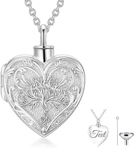 SOULMEET Real White Gold/Rose Gold/Yellow Gold Cremation Jewelry for Ashes, Personalize Solid Gold Tree of life/Butterfly/Rose Heart Locket Necklace for Ashes to Keep Human Dog Cat in Memory