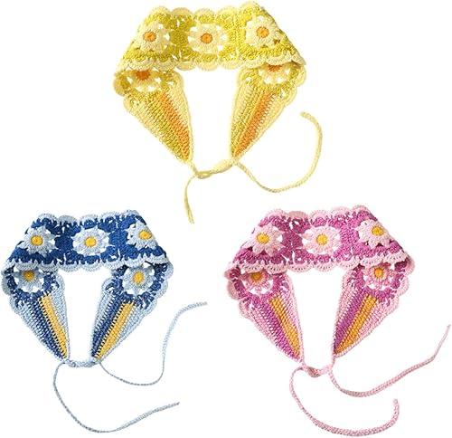 3pcs Women Crochet Head Wraps Knitted Floral Hairbands Soft Stretchy Hair Accessories for Casual and Outdoor Use