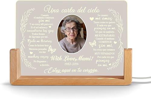 Personalized Poem A Letter from Heaven in Spanish Una Carta Del Cielo Memorial Picture Frame Night Light Lamp, Custom In Loving Memory Sign, Loss of a Loved One Sympathy Gifts Bereavement Loss of Mom