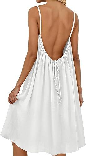 KIKX0DE Backless Cami Dress for Women Summer Sleeveless Spaghetti Strap Flowy Beach Vacation Long Sundress