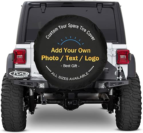 PVC Leather Custom Spare Tire Cover - Personalized Spare Tire Cover with Backup Camera Hole - Customize Wheel Cover with Photo or Text - Universal Size Fit for Jeep Trailer Camper RV SUV Wheel Covers