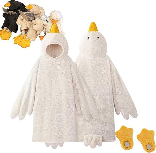 Wearable Goose Blanket Hoodie for Adults & Kids, Oversized Duck Onesie Pajamas, Soft Fleece Sleeping Bag Robe