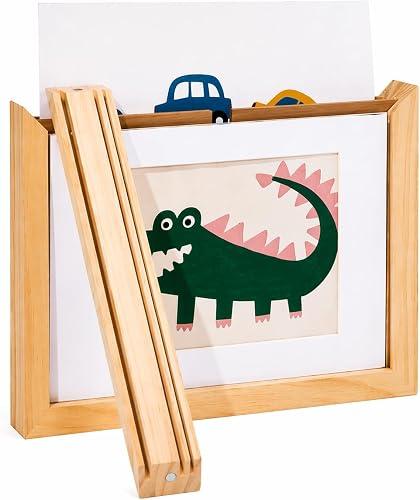 Magnetic Art Frame 8x10 - Holds 160 Drawings, Wood(Natural) | Real wood front-loading frame, holds 160 drawings, wall mount design, for classroom, playroom, gift for parents and teachers