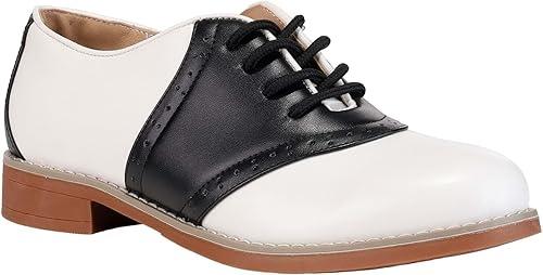 1950s Vintage Style Women's Saddle Shoes | Black and White Lace-Up Footwear for Adult Costume or Retro Look