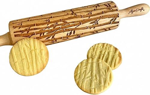 Embossing Rolling Pin BAMBOO – Dough and Clay Roller for Embossed Cookies and Pottery with Asian Bamboo Pattern, Cookie and Ceramic Stamp, Baking Gifts for Women by Algis Crafts
