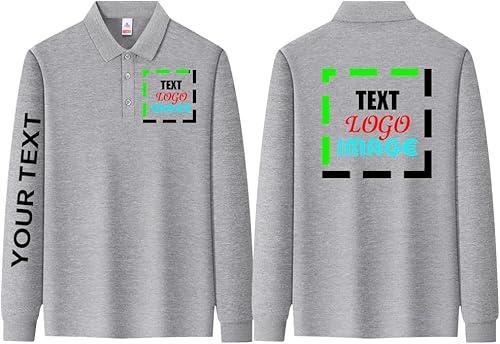 Custom Long Sleeve Polo Shirt for Men Customized Personalized Polo Shirts with Text Logo Image