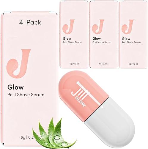 JILL Glow After Shave Cream for Face – Post Shave Dermaplane Moisturizer with Jojoba Oil, Aloe Vera, Hyaluronic Acid & Niacinamide – Redness & Irritation Relief – 4 Pack, 0.2oz Each