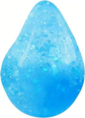 Sensory Squishy Water Drop Fidget Toys, Glitter Sparkle Filling Squeeze Toy, Super Soft Solid Squish Stress Ball Relief Toy for Adults 3.25 Inch (Blue)