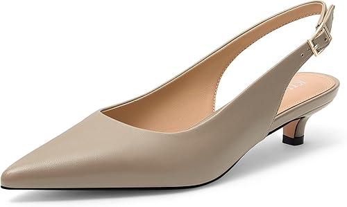 KUOARN Kitten Heels for Women Pointed Closed Toe 1.5 Inch Low Heels,Slingback Dress Pumps Shoes for Wedding,Party,Daily Work