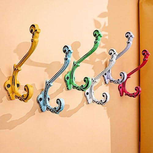 Indian Shelf 6 Sets Iron Heavy Duty Decorative Vintage Key Holder, Key Wall Hooks for Hanging Coats, Jackets, Leash, Hat, Towel, Backpack, Purse, Handbag :Multicolor