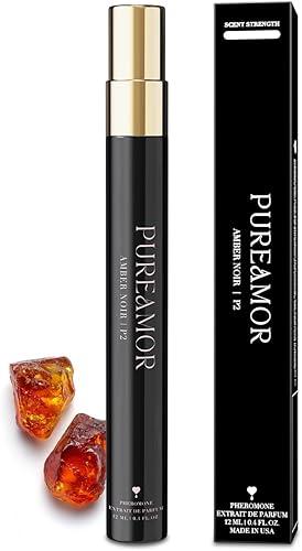 PUREAMOR Pheromone Perfume for Women, Amber Noir Extrait de Parfum - Long Lasting Vanilla Amber Scent, 30% High Concentration, Travel Size Fragrance Spray, 0.4 oz / 12ml