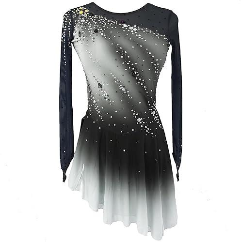 Girl's Long Sleeved Purple Gradient Figure Skating Dress Elegant Figure Skating Skirt for Performance and Practice