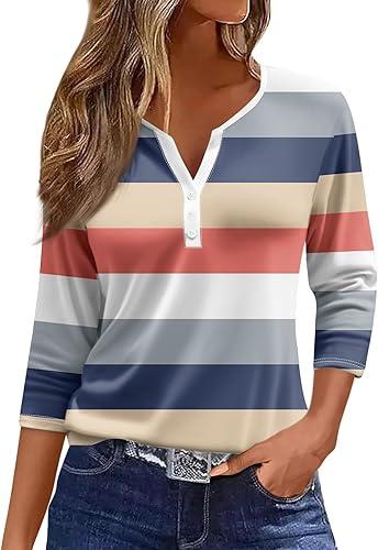 Womens 3/4 Sleeve Tops 2026 Petite Henley Shirts Casual Trendy Button T Shirts Summer Basic Tunic