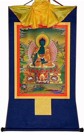 Gandhanra Sangye Menla Bhaisajyaguru Medicine Buddha Thangka Tibetan Thangka Art - Hot Stamped Buddha Tapestry for Zen Home Decor, Meditation, Spiritual Relaxation, and Peace