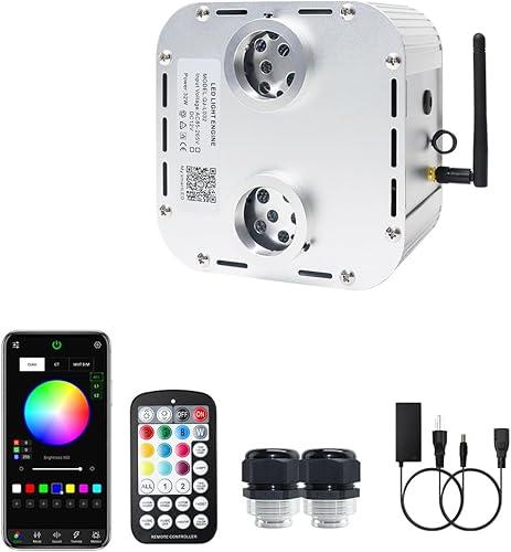 AZIMOM Dual Color 32W High Brightness Twinkle Fiber Optic Light Source RGBW Light Box Engine Diver Music Sensor Mode Bluetooth/RF Control for Home Star Ceiling Light Effect Decor