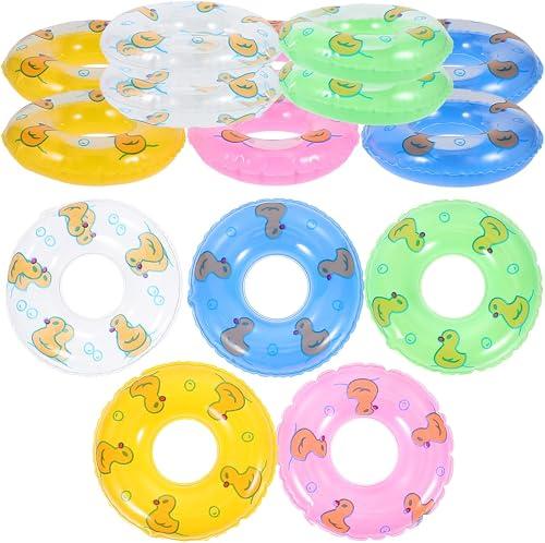15 Pcs Mini Pool Floats Swim Rings, 3.34 Inches Solid PP Duck Pattern Assorted Colors, Fashion Dollhouse Decor Toy Photo Props Bathtub Accessories
