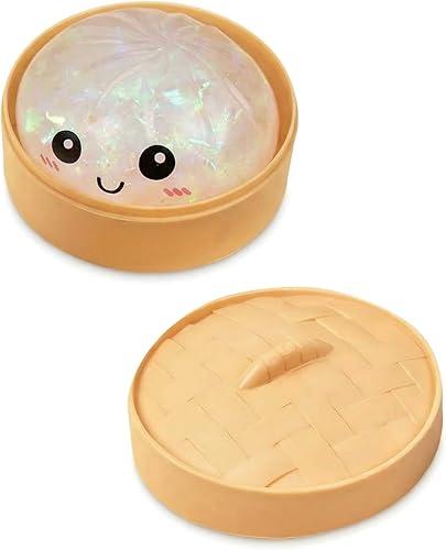 Dumpling Squishy Stress Balls Fidget Toy, Glitter Dumpling Mystery Box with Steamer, Slow Rising Sensory Toys for Anxiety Relief, Soft Squeeze Dough Ball for Office Desk, Easter Basket Stuffers Gifts