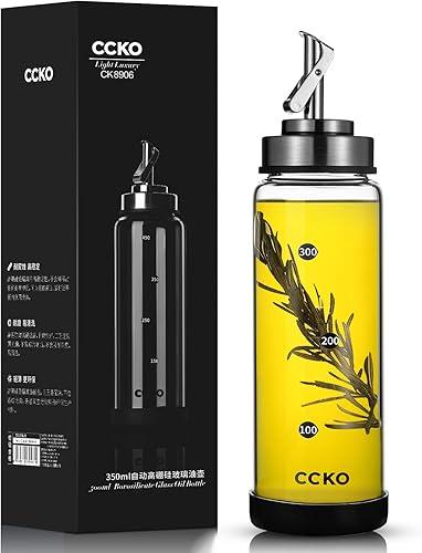 CCKO Glass Olive Oil Dispenser Bottle with Stainless Steel Spouts Shatterproof Glass Olive Oil Bottle 350ml Cooking Oil and Vinegar Cruet Bottle Container Carafe for Kitchen — 16% off