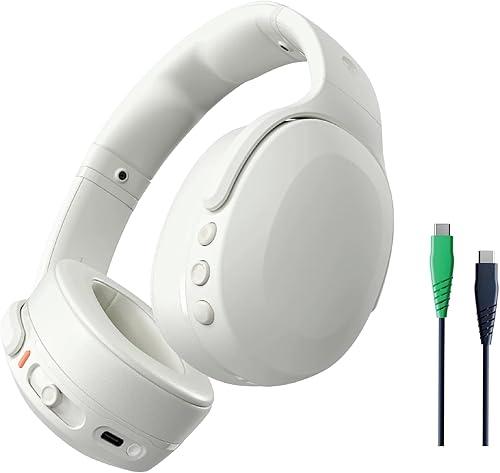 Skullcandy Crusher Evo Wireless Bluetooth Headphones with Extra USB-C Charging Cable, Multi-Sensory Bass, Noise Isolating Over-Ear Fit, 40 Hours Battery, Microphone for iPhone Android - Bone