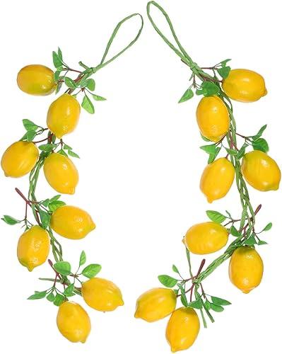 Gatuida 2pcs Simulation Lemon String Decorative Fruit String, Foam, Green, 20.47 x 2.75 x 1.96 Inch, Hanging Lemon Ornament for Home Kitchen Farmhouse Party Wall Decoration