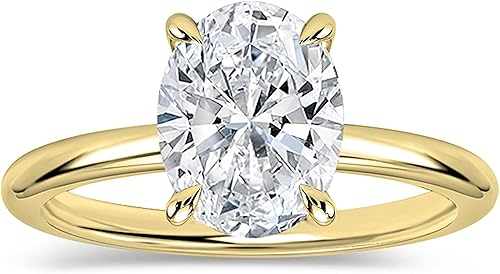 Oval Lab Grown White Diamond Classic Solitaire Engagement Ring for Women in 10K Solid Gold