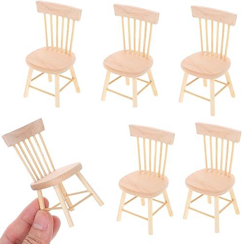 DOITOOL 6 Pcs Miniature Chairs Dollhouse Furniture Accessories 1:12 Scale Synthetic Material Beige for Desktop Decor Photo Props
