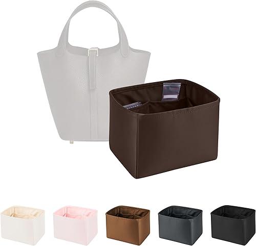Purse Organizer Insert for Luxury Bag, Lightweight & Soft Satin Fabric with Pockets, Ideal for Travel, Shopping, and Daily Use, Multicolor Options, Fits Picotin 22(Chocolat, PC22)