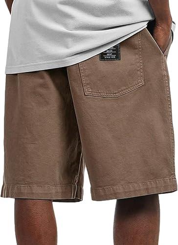Men's Relaxed Fit Cargo Shorts Casual Elastic Waist Summer Solid Color Shorts with Back Patch Pocket