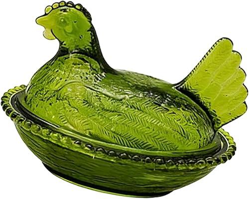 Hen on Nest Dish with Lid, Decorative Hen on a Nest Glass Dish Aesthetic Candy Jar, Chicken Shaped Treats Bowl for Home Decor