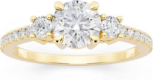 Round Lab Grown White Diamond Classic Three Stone Engagement Ring for Women in 10K Solid Gold