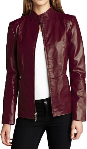 Womens Solid Cheezy Genuine Lambskin Leather Jacket, Biker Jacket