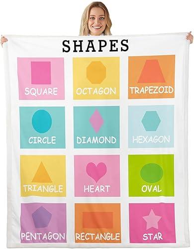 Feelyou Kids Shapes Fleece Throw Blanket Educational Sherpa Blanket Boys Girls Preschool Plush Blanket for Bed Sofa Couch Learning Teens Bedroom Decor 40"x50"