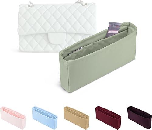 Purse Organizer Insert, Silky-Soft Lightweight Design, Multi-Pocket, Keeps Bag Organized & Protects Interior, Fits Chanel Classic Flap Small, Ideal for Travel & Daily Use(Sauge, CF Small 23)