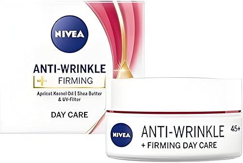 NIVEA Anti-Wrinkle + Firming 45+ Day Cream for Mature Skin – Intensive Firming & Hydration Face Moisturizer, Rich Apricot Kernel Oil & Shea Butter, Smooths Fine Lines, 50 ml (1.69 fl oz)