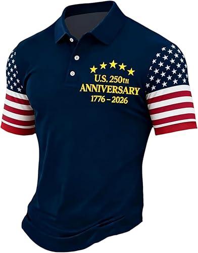 Men's 250Th Anniversary Printed Casual T-Shirt 250 Years of Freedom Shirt American Flag Patriotic, S-5XL
