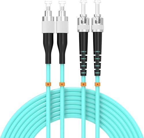 OM3 FC/UPC to ST/UPC Fiber Patch Cable 50Meters 164ft 10BG Multimode Duplex Jumper 50/125μm Optical Patch Cord, Aqua