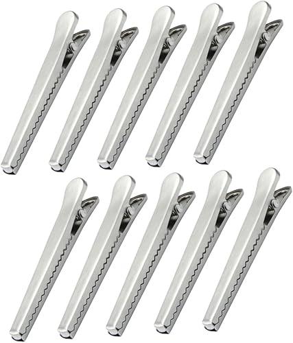 STOBOK 10pcs Stainless Steel Alligator Clip Food Bag Sealing Clips for Snacks Chips and More Food Freshness Clamp