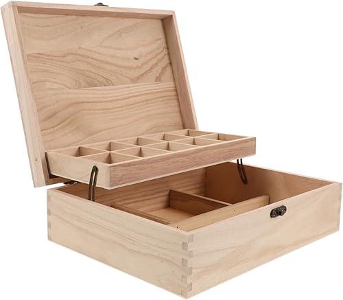 Yardwe Unfinished Wooden Jewelry Box with Hinged Lid, Keepsake Organizer with Locking Clasps for Rings Earrings Necklaces Watches Bracelets
