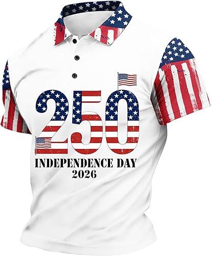 Men's 250Th Anniversary USA Shirt Patriotic Polo Tops Button Up Lapel Fashion Loose 1776-2026 T-Shirt