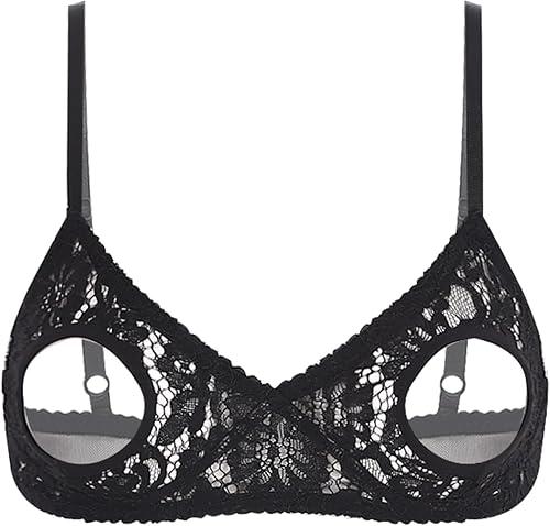 Freebily Women's Sexy Lingerie Sheer Mesh Hollow Out Open Nipples Wireless Unlined Bra Tops Bralette