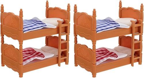 2Pcs Dollhouse Bunk Bed, 4in Mini Bunkbed Furniture, Dollhouse Bed with Ladder, PVC Miniature Doll House Decorative Accessories for Mini Landscape DIY Kit